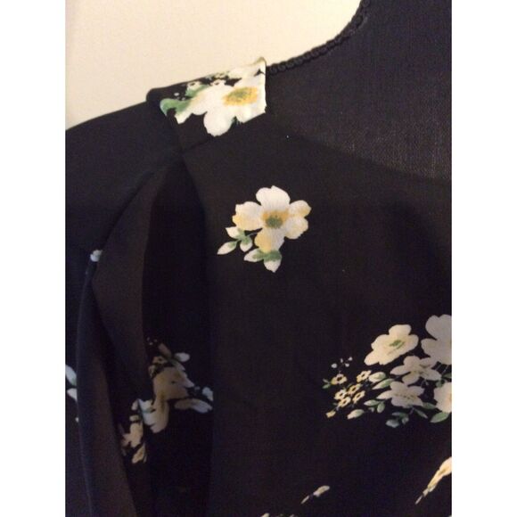 Elodie Large Black floral Button up blouse Womens L V Neck - Picture 4 of 4